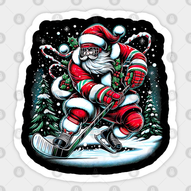 Santa Claus Playing Ice Hockey - Funny Christmas Holidays Sticker by Origami Fashion